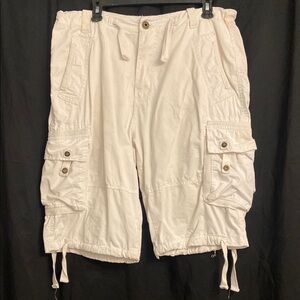 “Flawed”Ring of Fire White Cargo Shorts with Adjustable Drawstring